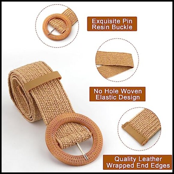 Braided Straw Dress Belts with Wooden Buckle - Wide Waist Belts for Summer main image 4